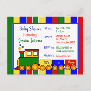 Carte Postale Invitation Baby shower du train Choo Choo