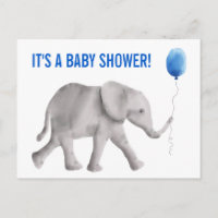 Carte postale Invitation Baby shower éléphant, ble
