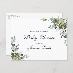 Carte postale Invitation Baby shower Eucalyptus