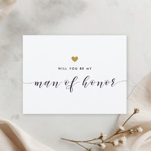 Carte Postale Invitation Be My Man of Honor à coeurs dorés moder