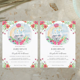 Carte Postale Invitation bébé koala aquarelle avec lune