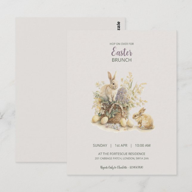 Carte postale Invitation Bunny de Pâques (Devant / Derrière)