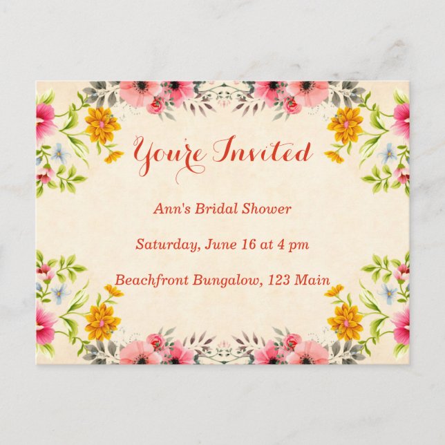 Carte postale Invitation Cadre Floral vintage (Devant)