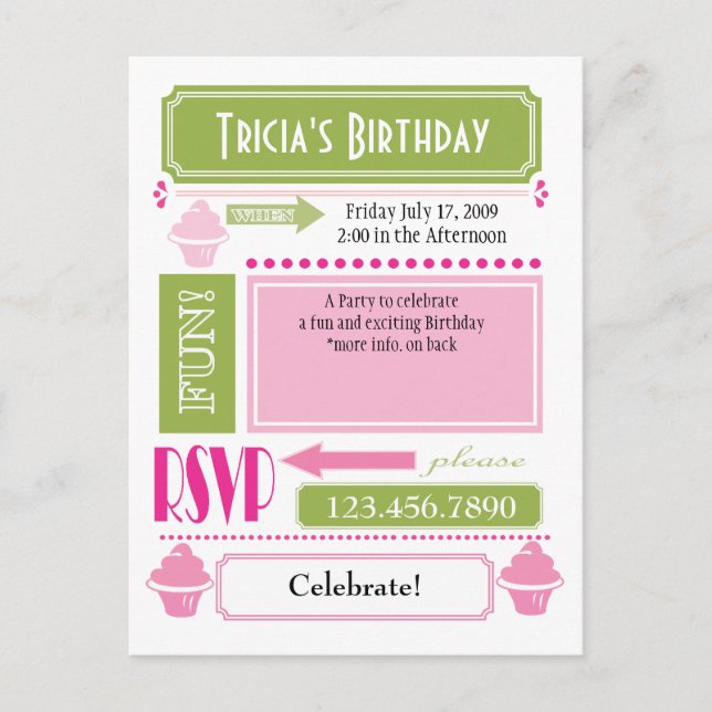 Carte Postale Invitation Cupcake (Devant)