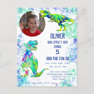 Carte Postale Invitation d'anniversaire 5 ans Garçons T Rex Dino