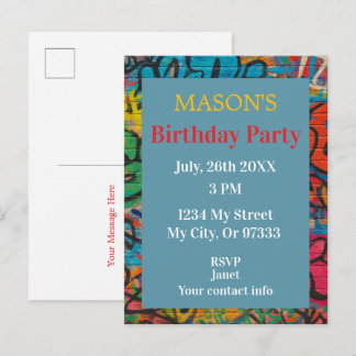 Carte Postale Invitation d'anniversaire d'art de rue graffiti co