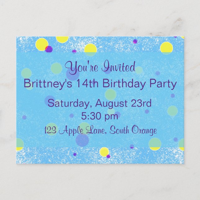 Carte Postale Invitation d'anniversaire de Bubble Dot (Devant)