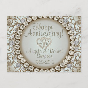 Carte Postale Invitation d'anniversaire Monogramme de cœur dor