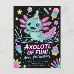 Carte Postale Invitation d'anniversaire pour un Axolotl mignon