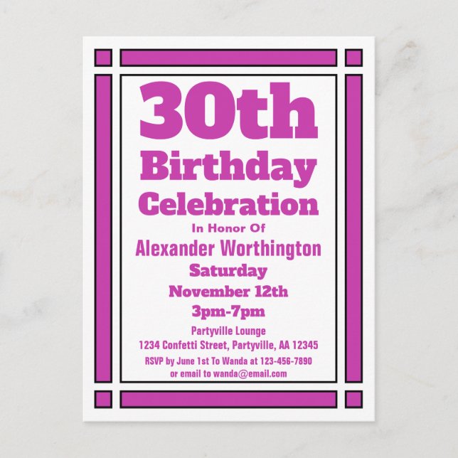 Carte postale Invitation de 30e Anniversaire de vi (Devant)