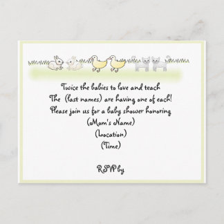 Carte Postale Invitation de Baby shower de jumeaux personnalisés