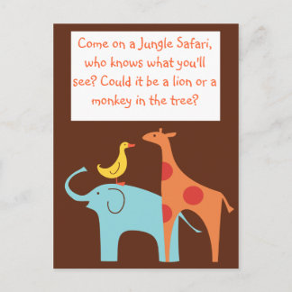 Carte Postale Invitation de Baby shower sur mesure à thème Jungl