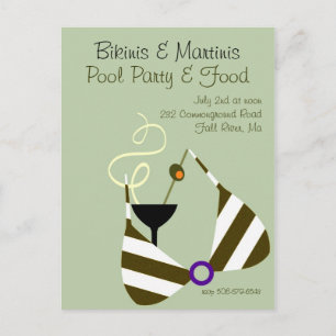 Carte Postale Invitation de Bikinis et Martinis Pool Party