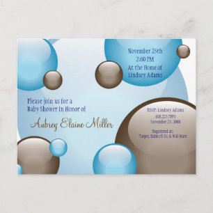 Carte Postale Invitation de bulle bleue et Brown en cluster