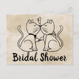 Carte Postale Invitation de douche nuptiale chat Aquarelle Brown