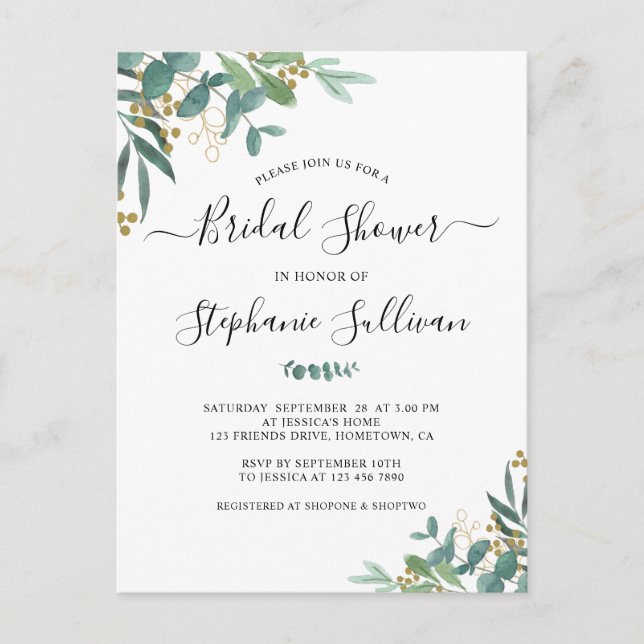 Carte postale Invitation de douche nuptiale Eucaly (Devant)