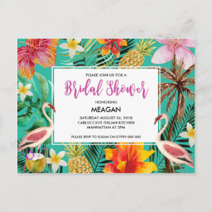 Carte Postale Invitation de douche nuptiale flamingo tropical