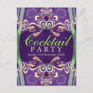 Carte Postale Invitation de fête cocktail Twist Batik Vert Viole
