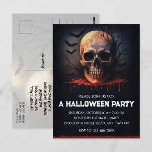 Carte postale Invitation de fête d'Halloween crâne