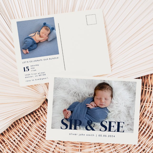 Carte postale Invitation de fête Sip & Voir (Créateur téléchargé)