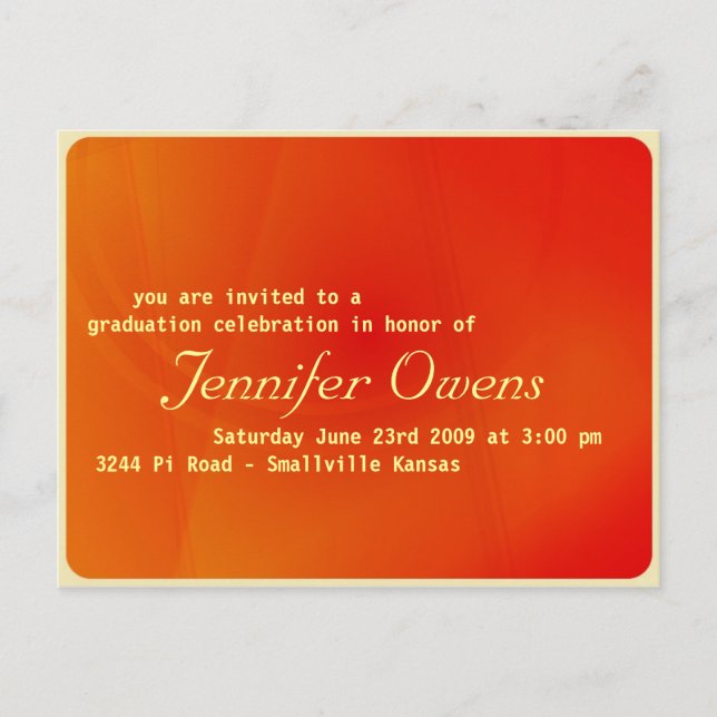 Carte Postale Invitation de graduation personnalisée : Orange Cr (Devant)