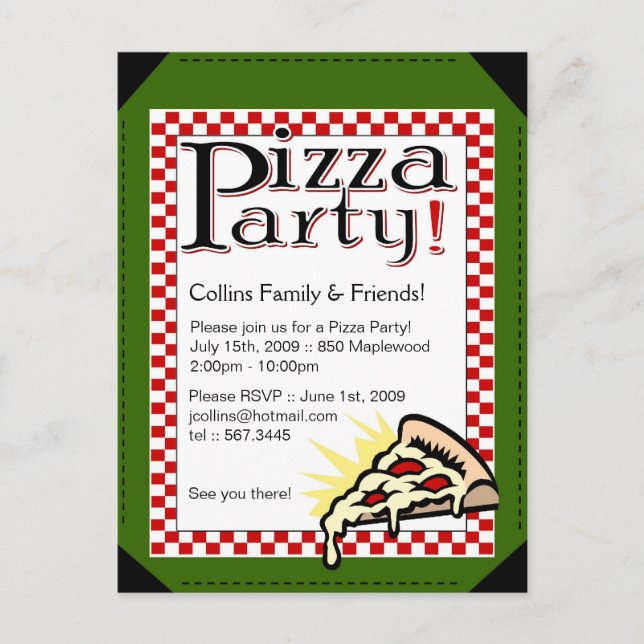 Carte Postale Invitation de la fête de Pizza (Devant)