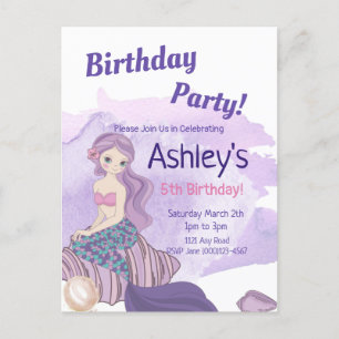 Carte Postale Invitation de la mignonne Fête de sirène, Annivers