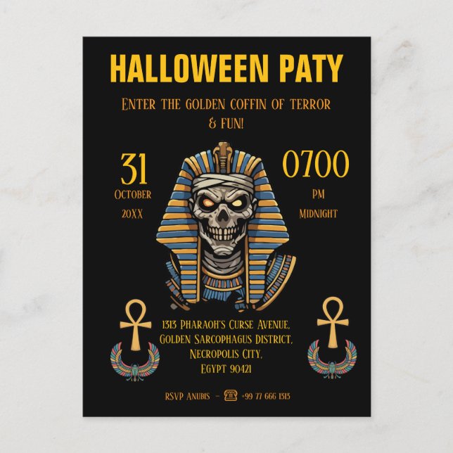 Carte Postale 🖤 Invitation de la momie du pharaon noir 🎃✉️ (Devant)