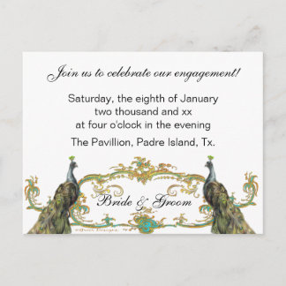 Carte Postale Invitation de la partie d'engagement Peacock & Gol