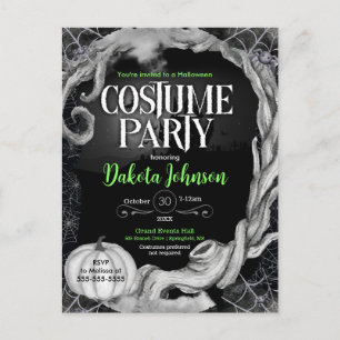 Carte Postale Invitation de la soirée costumée d'Halloween noir 