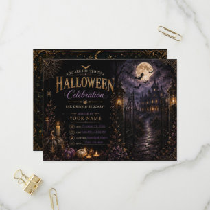 Carte Postale Invitation de luxe pour une soirée Halloween gothi