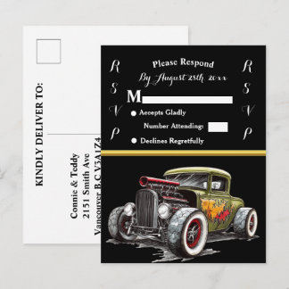 Carte Postale Invitation de mariage et Hot Rod