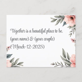 Carte Postale Invitation de mariage personnalisée élégante | Mét