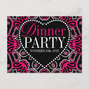 Carte Postale Invitation de soirée moderne tribale rose chaud no