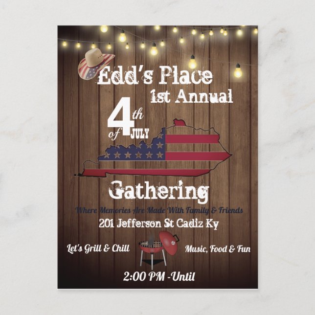 Carte Postale Invitation de style campagnard pour le 4 juillet (Devant)
