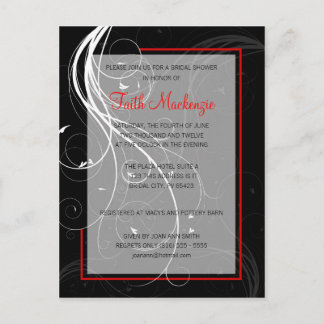 Carte Postale Invitation de Wedding shower noir et rouge