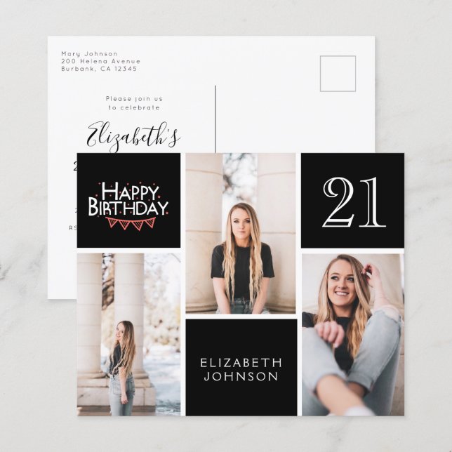 Carte postale Invitation du 21e anniversaire (Devant / Derrière)