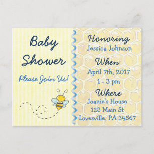 Carte Postale Invitation du Baby shower de Bumblebee jaune