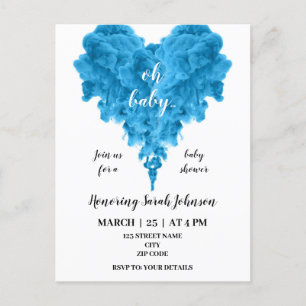 Carte Postale Invitation du baby shower du coeur de fumée bleu b