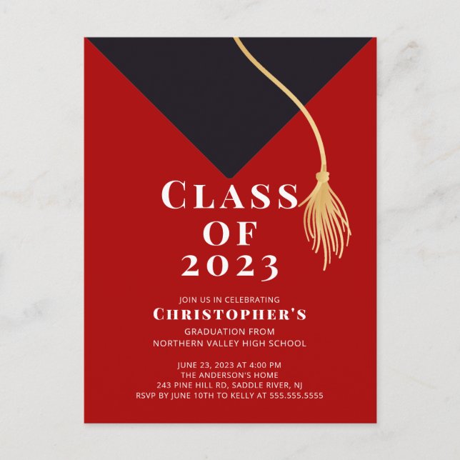 Carte Postale Invitation du Grad Casquette Graduation Party (Devant)