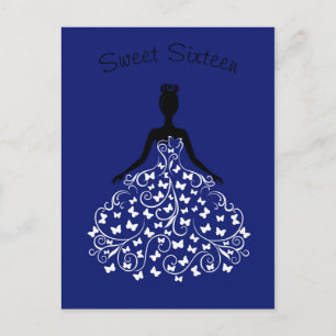 Carte Postale Invitation du Sweet sixteen Royal Blue Butterfly G