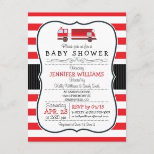 Carte Postale Invitation Élégante Baby shower de camion-feu