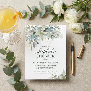 Carte Postale Invitation Eucalyptus Vert Bleu Douche nuptiale