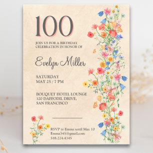 Carte Postale Invitation Florale pour les 100 ans – Élégantes Fl