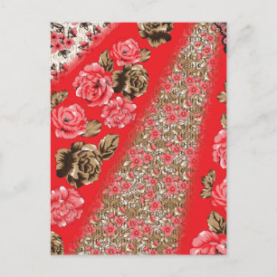 Carte Postale Invitation Florale Rouge   Célébration Élégante Vi