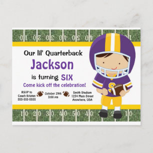 Carte Postale Invitation Football - Violet et Jaune