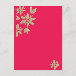 Carte Postale Invitation fuchsia rose avec fleurs scintillantes 