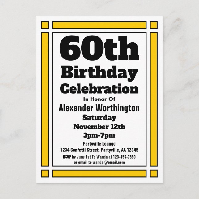 Carte postale Invitation Gold 60e Anniversaire (Devant)