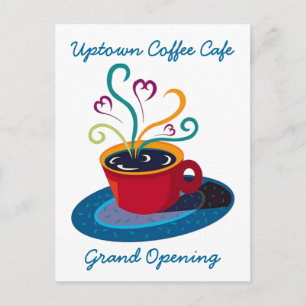CARTE POSTALE INVITATION GRAND OUVERTURE CAFÉ BOUTIQUE CAFÉ CART
