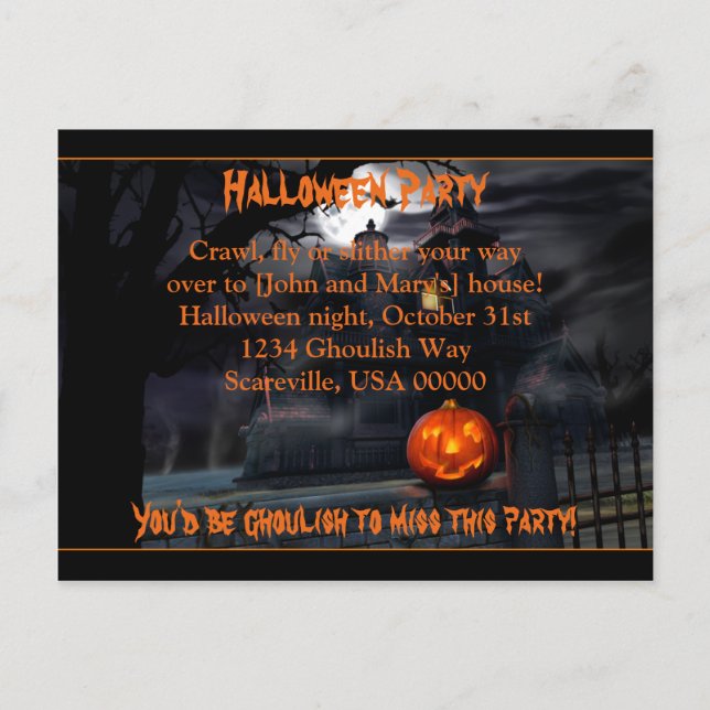 Carte Postale Invitation Haunween Party Halloween (Devant)